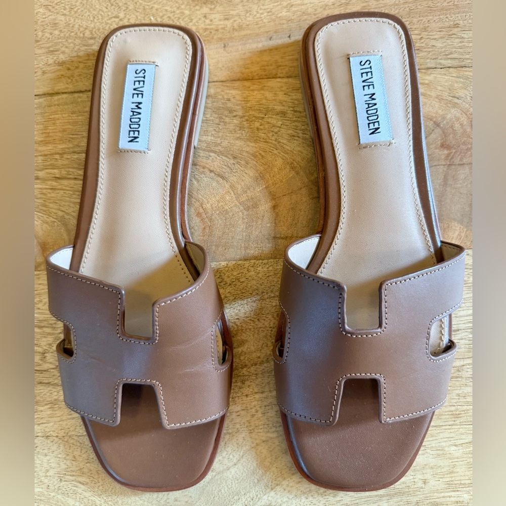 Steve Madden Tan Leather Slide Sandals